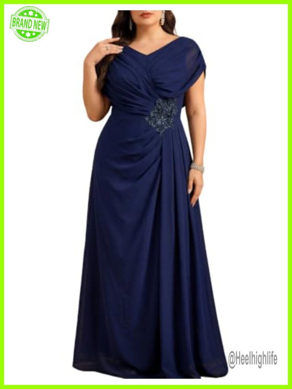 Plus Size Chiffon Bridesmaid Dress Pleated Waist Formal Wedding Guest Gown
